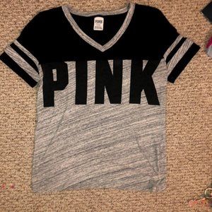 PINK Grey and Black V neck Jersey Style Tee